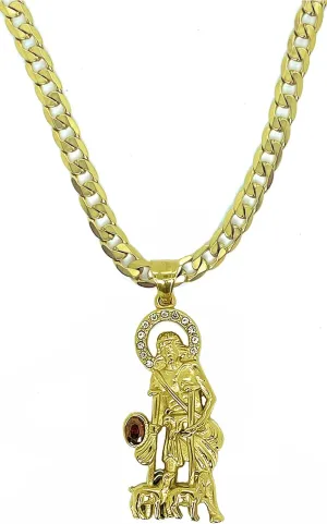 14kt GP Saint Lazarus Pendant With 24" Necklace Gold Stainless Steel - San Lazaro Dije Con Cadena De 24 Pulgadas Oro Acero Quirurgico