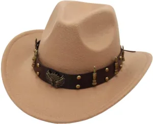 2025 Cowboy Hat Unisexy Western Classic Chain Curved Jazz Hat Felt Wide Brim Women Men Fedora Cowboy Hat