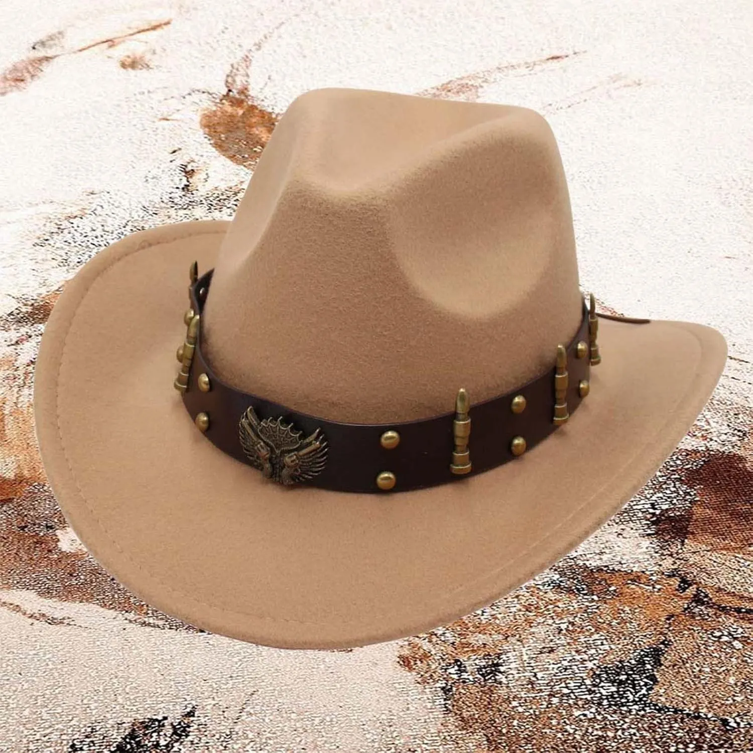 2025 Cowboy Hat Unisexy Western Classic Chain Curved Jazz Hat Felt Wide Brim Women Men Fedora Cowboy Hat