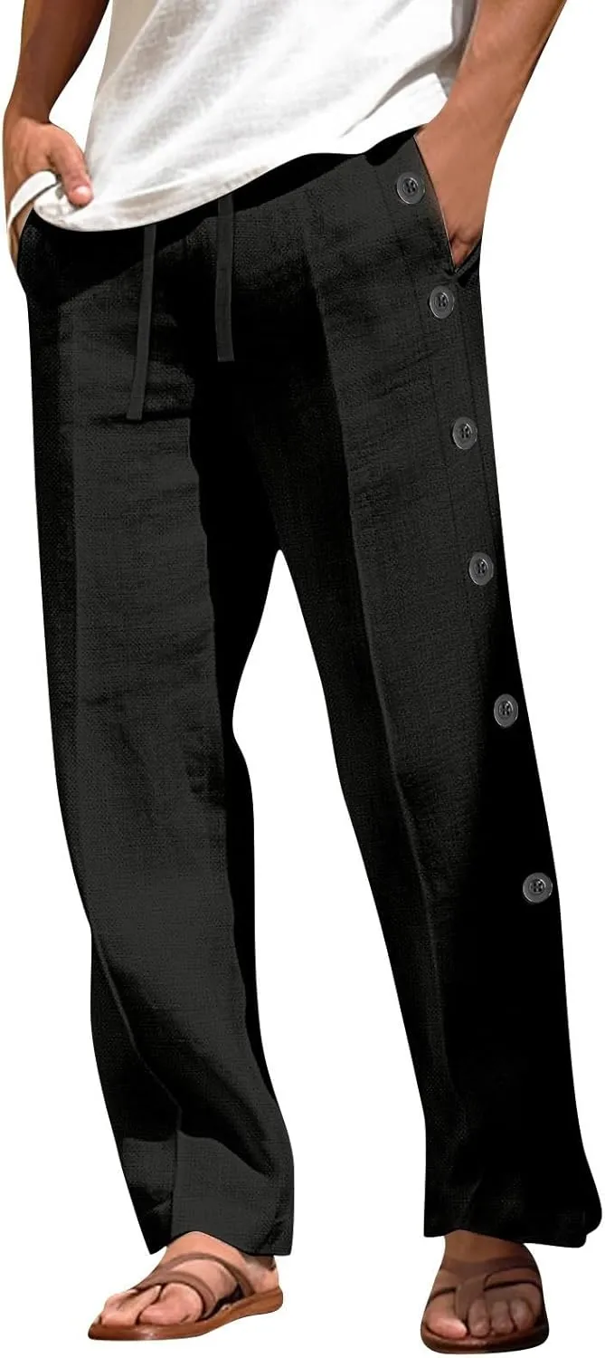 2025 Men's Casual Loose and Comfortable Casual Pants Cotton Linen Buttons Pants