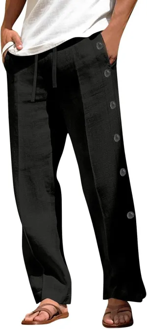 2025 Men's Casual Loose and Comfortable Casual Pants Cotton Linen Buttons Pants