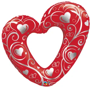 42" Corazon Ahuecado, Filligrana y Corazones Rojos