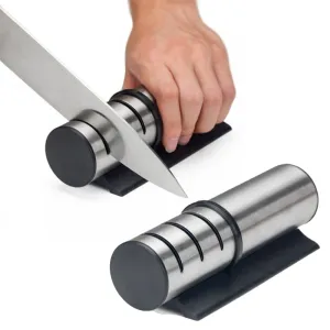 Afilador manual de cuchillos de acero inoxidable 3 en 1 | BronKitchen©