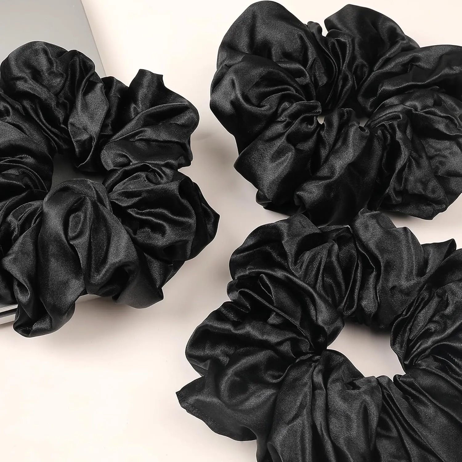 Black Scrunchies Hair Ties for Women - Big Satin Scrunchie Exra Large Jumbo Gaint Oversized Cute Scrunchy for Curl Thick Hair Ligas Para el Cabello De Mujer Decorations Hair Accessories