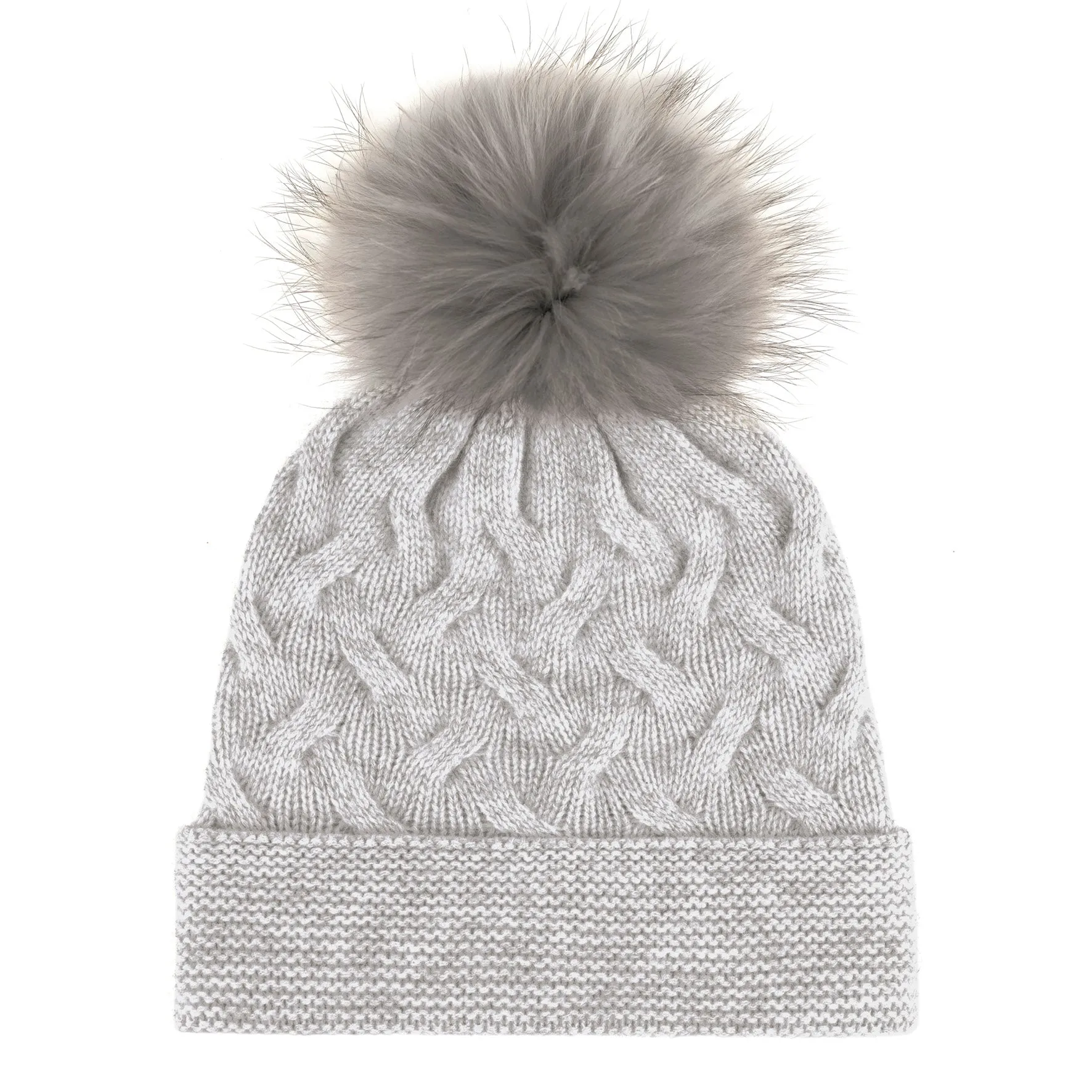 Bonnet à pompon cachemire - Gris claire