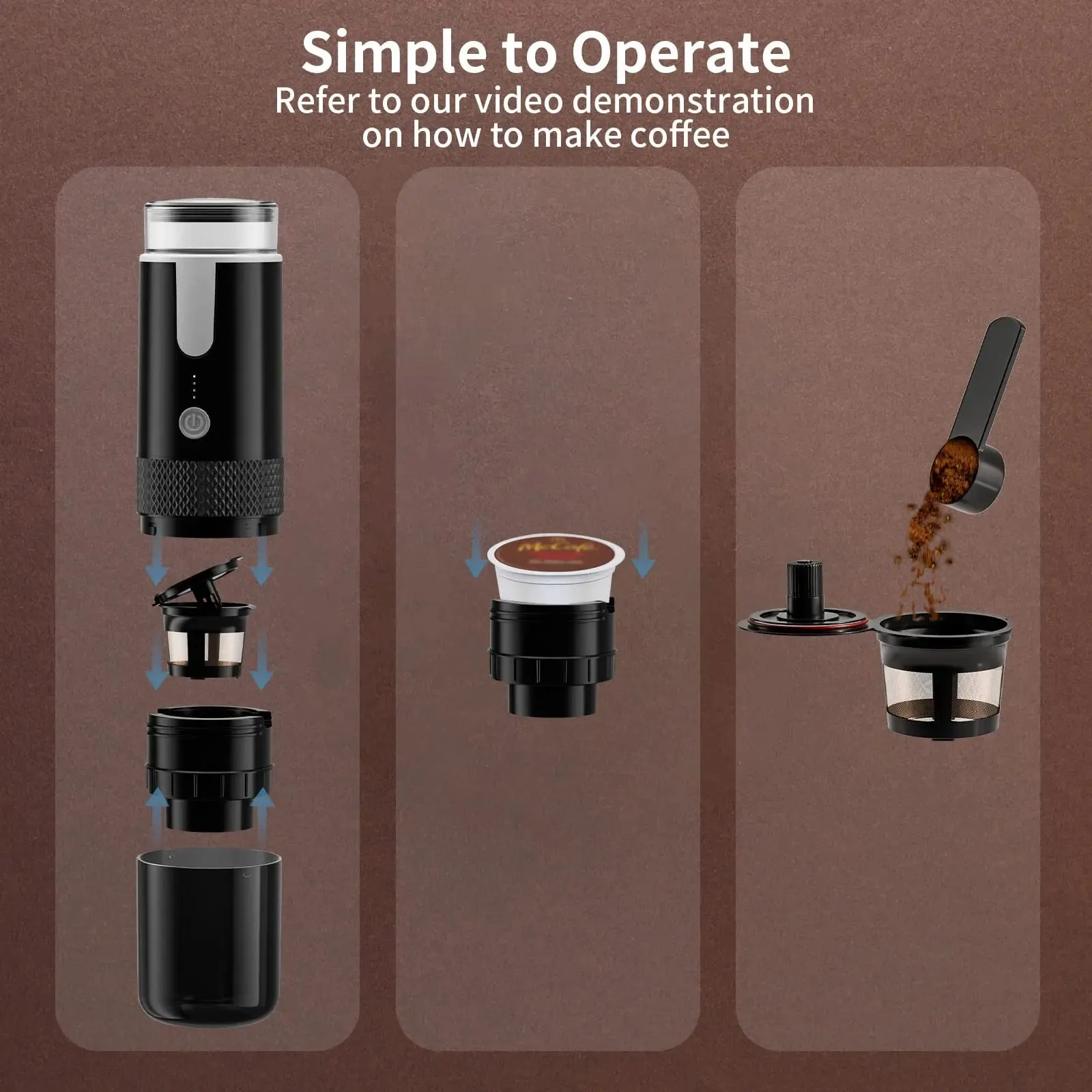 Cafetera eléctrica portátil, máquina de café molido con cápsula eléctrica.