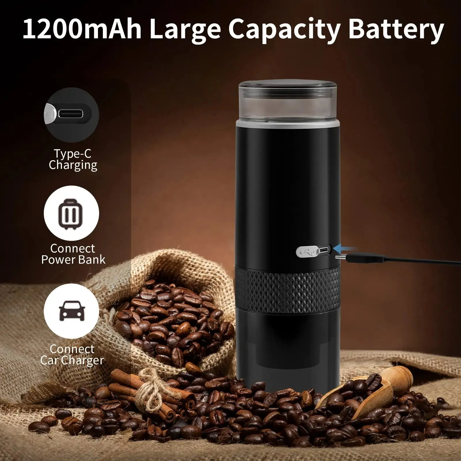 Cafetera eléctrica portátil, máquina de café molido con cápsula eléctrica.