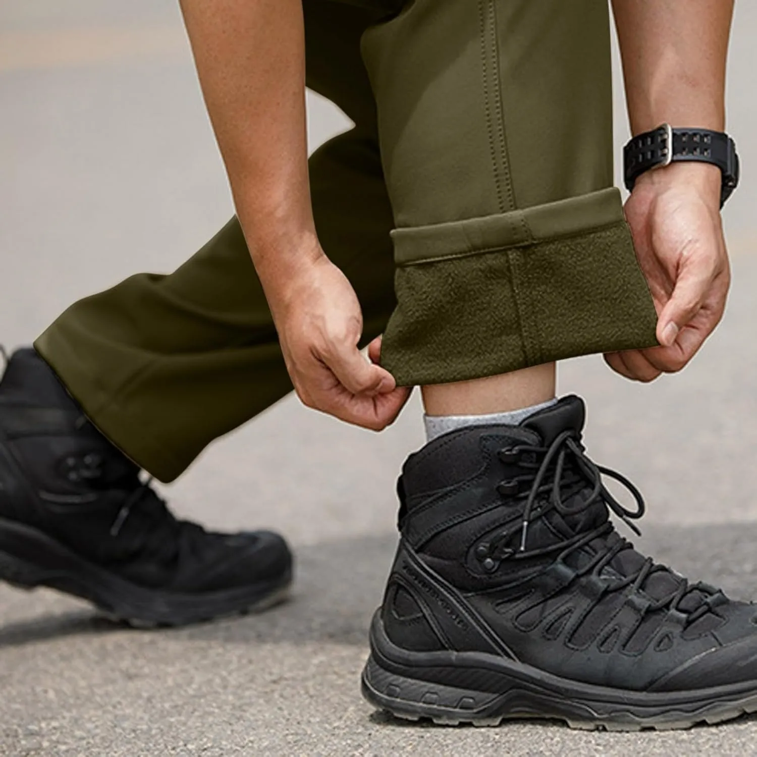 Cargo Pants for Men - Waterproof Winter Warm Fleece Lined Tactical Pants with Zipper Pockets