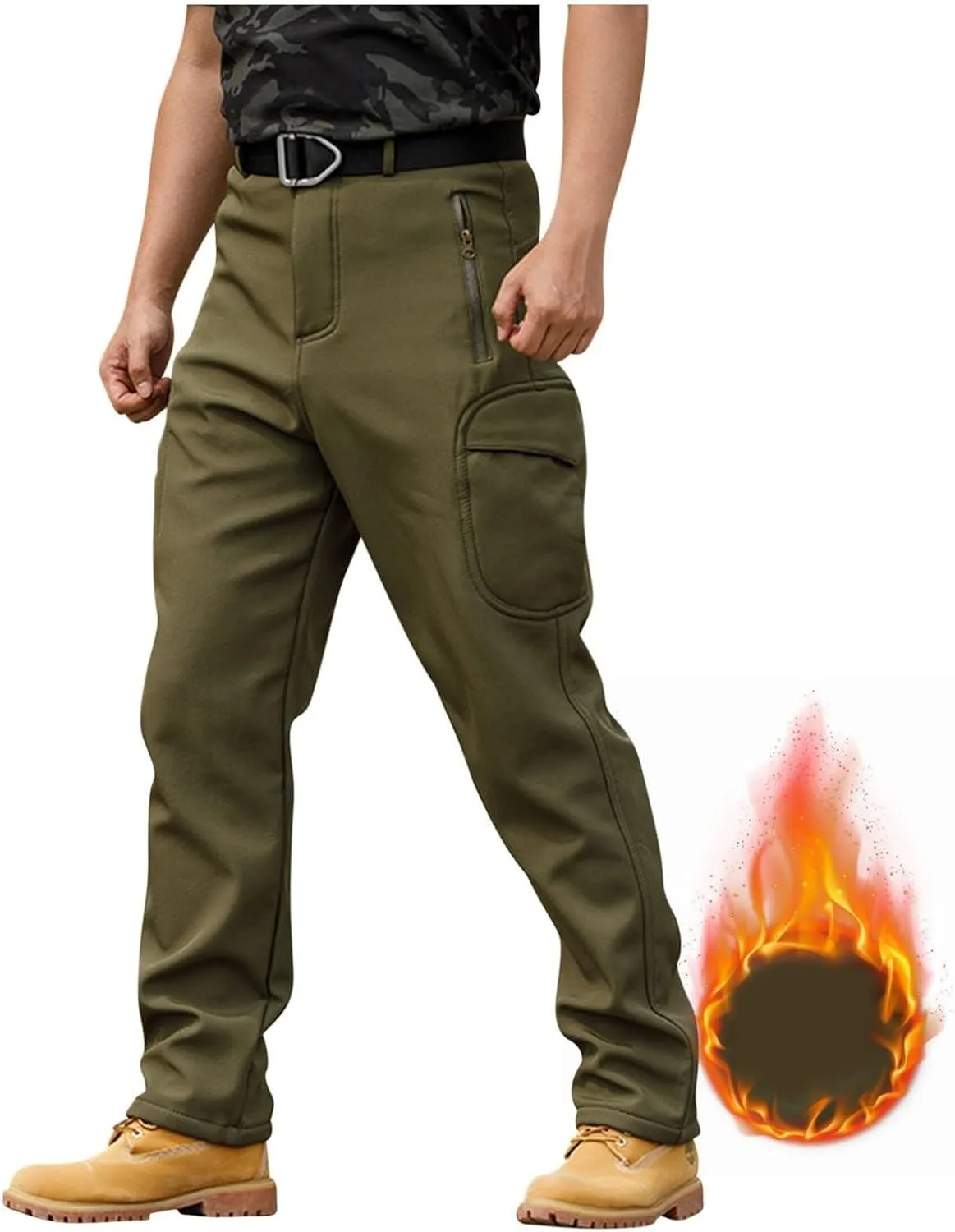 Cargo Pants for Men - Waterproof Winter Warm Fleece Lined Tactical Pants with Zipper Pockets