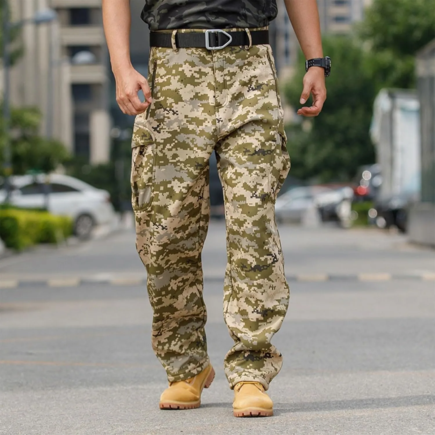 Cargo Pants for Men - Waterproof Winter Warm Fleece Lined Tactical Pants with Zipper Pockets