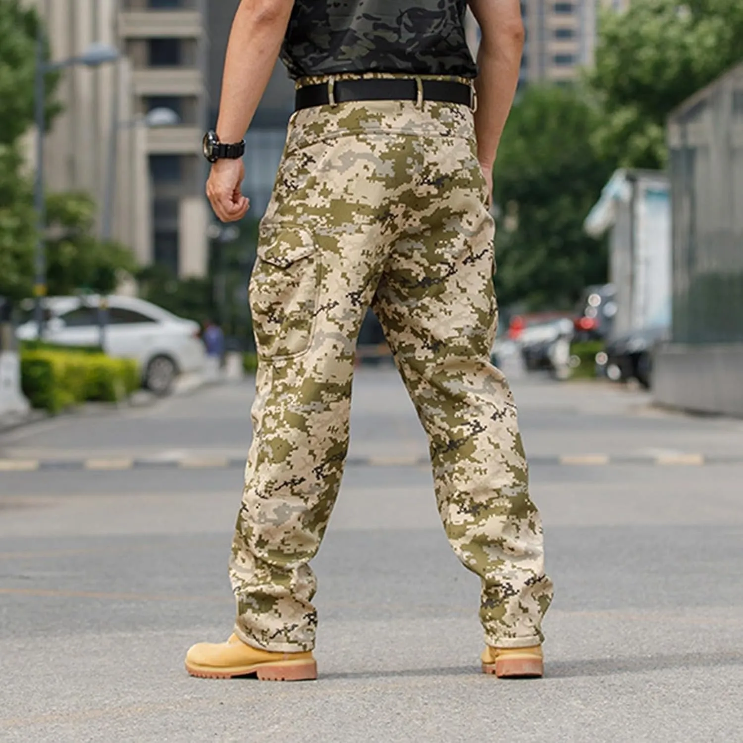 Cargo Pants for Men - Waterproof Winter Warm Fleece Lined Tactical Pants with Zipper Pockets