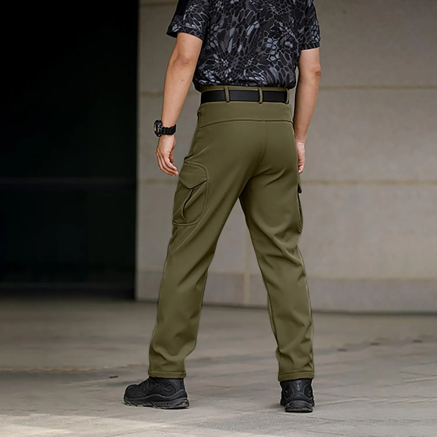 Cargo Pants for Men - Waterproof Winter Warm Fleece Lined Tactical Pants with Zipper Pockets