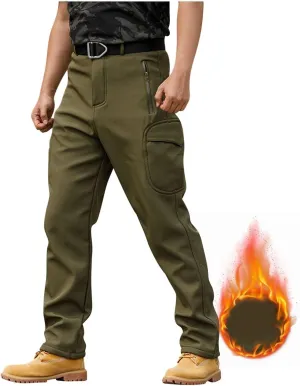 Cargo Pants for Men - Waterproof Winter Warm Fleece Lined Tactical Pants with Zipper Pockets