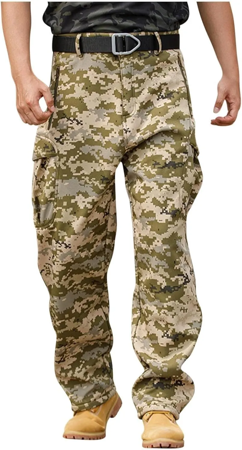 Cargo Pants for Men - Waterproof Winter Warm Fleece Lined Tactical Pants with Zipper Pockets