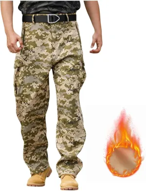 Cargo Pants for Men - Waterproof Winter Warm Fleece Lined Tactical Pants with Zipper Pockets