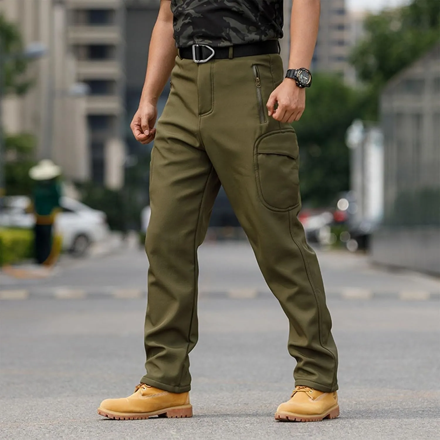 Cargo Pants for Men - Waterproof Winter Warm Fleece Lined Tactical Pants with Zipper Pockets
