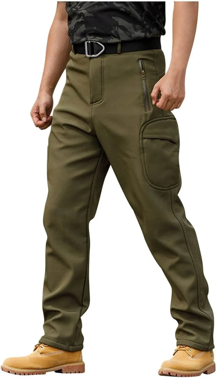 Cargo Pants for Men - Waterproof Winter Warm Fleece Lined Tactical Pants with Zipper Pockets