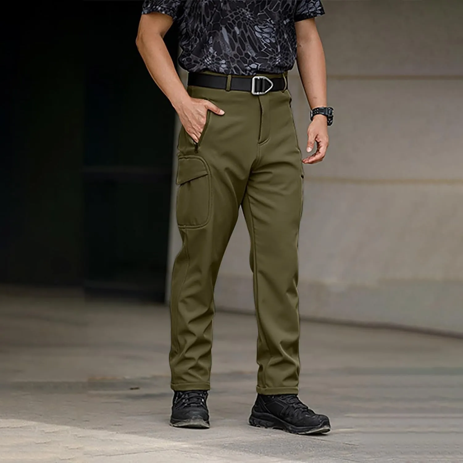 Cargo Pants for Men - Waterproof Winter Warm Fleece Lined Tactical Pants with Zipper Pockets