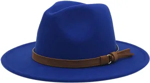 Classic Fedora Hats for Women Lady Wide Brim Panama Hat with Belt Buckle Cowboy Hats for Men