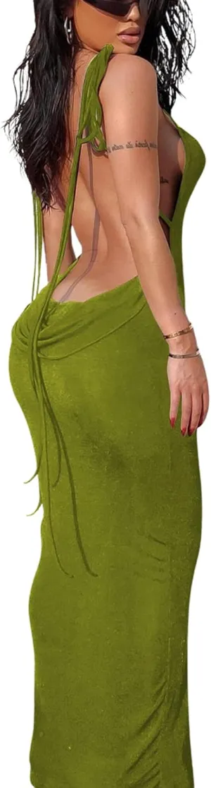 Doweha Women Backless Cowl Neck Cocktail Going Out Dress Halter Slip Long Semi Formal Party 2025 Spring Summer Maxi Dress