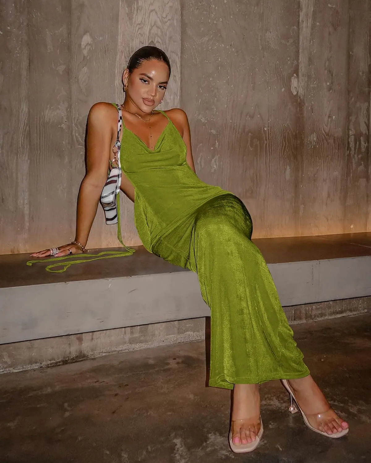 Doweha Women Backless Cowl Neck Cocktail Going Out Dress Halter Slip Long Semi Formal Party 2025 Spring Summer Maxi Dress
