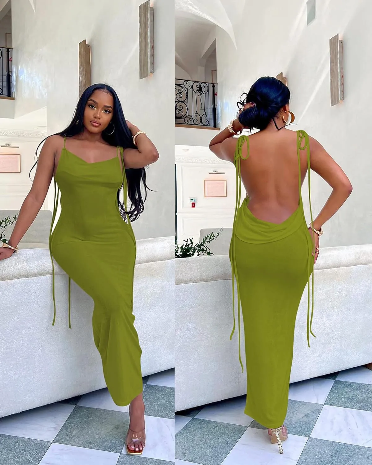 Doweha Women Backless Cowl Neck Cocktail Going Out Dress Halter Slip Long Semi Formal Party 2025 Spring Summer Maxi Dress