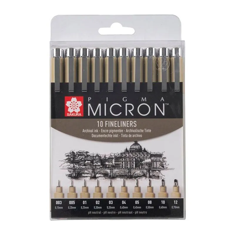 Estuche 10 Rotuladores Negros Pigma Micron Sakura