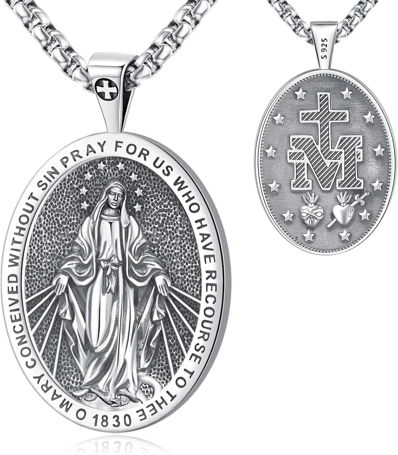 Eusense Saint Necklace Sterling Silver 925 Protection Jewelry for Men Women Patron St Medals Amulet Pendant