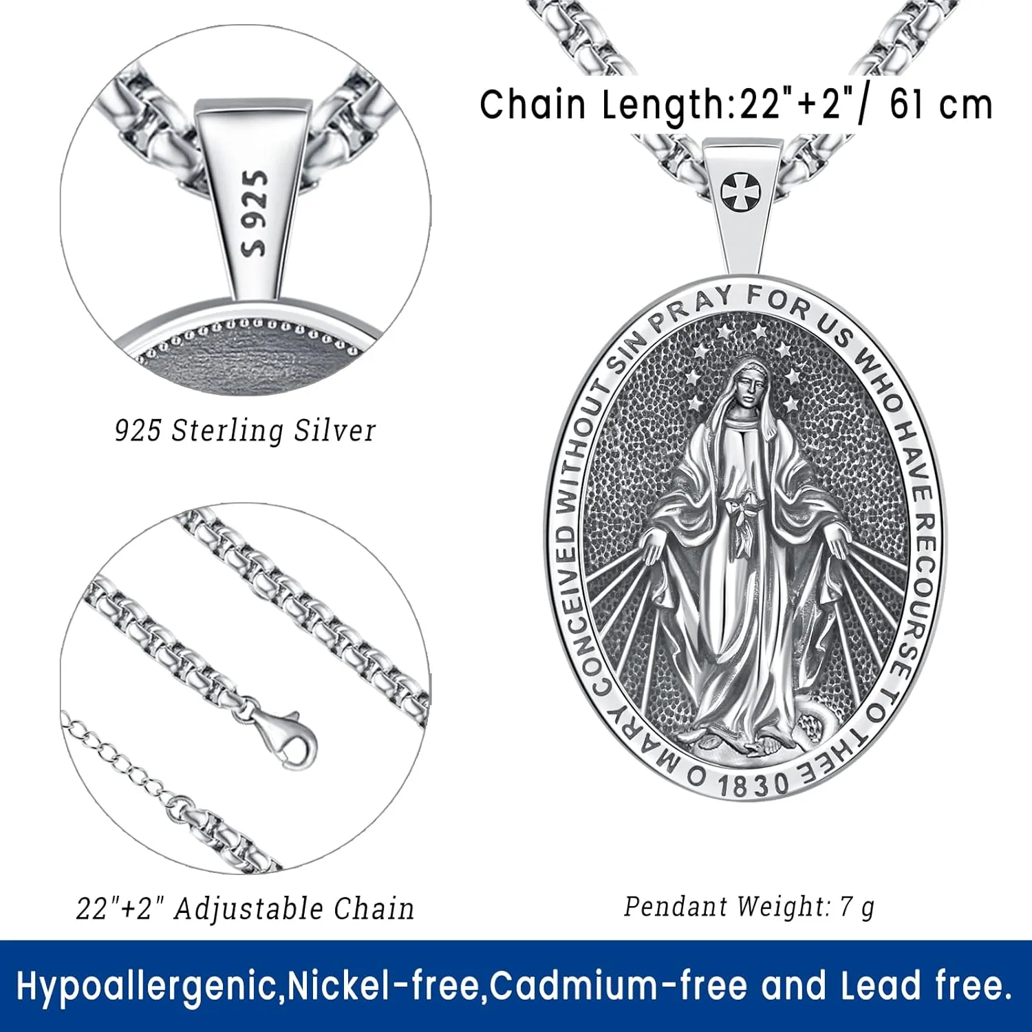 Eusense Saint Necklace Sterling Silver 925 Protection Jewelry for Men Women Patron St Medals Amulet Pendant