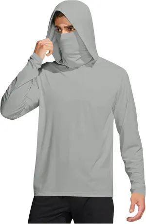 Fishing Shirts for Men UPF 50  Sun Protection Hooded Shirt with Mask Rash Guard Long Sleeve Hiking Cooling Blouses