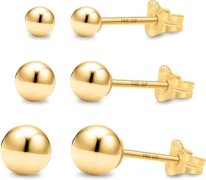Kezef 14K Gold Stud Earrings for Women 14 k Real Gold Earrings, Solid Ball Filled Studs, Hypoallergenic Round Ear rings | Available from 3mm - 9mm