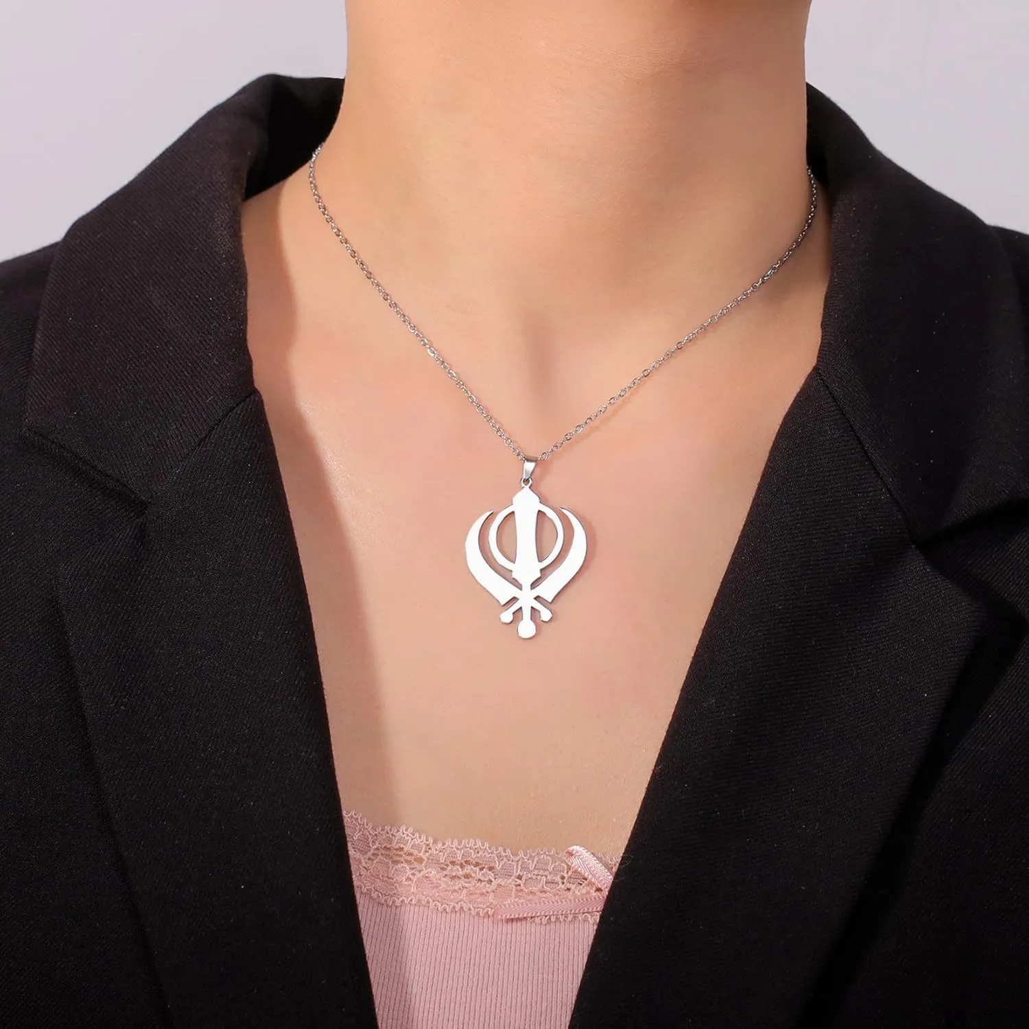 Khanda Sikh Sword Symbol Necklace Sikh Kara Disc Sikhism Pendant Religious Symbol Sikh Khanda Jewelry Punjabi Sword Protection Amulet Women Men