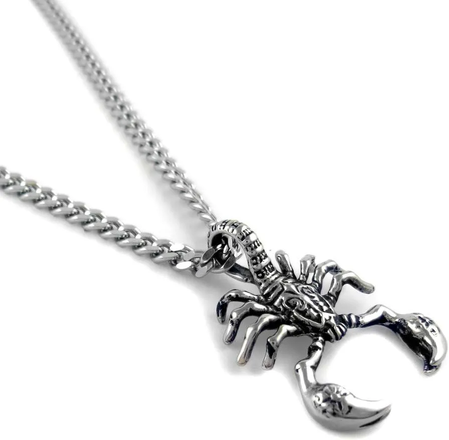 Men's Large Heavy Stainless Steel Pendant Necklace Silver Black Scorpion King Fleur De Lis Cross Punk Rock Biker (curb)