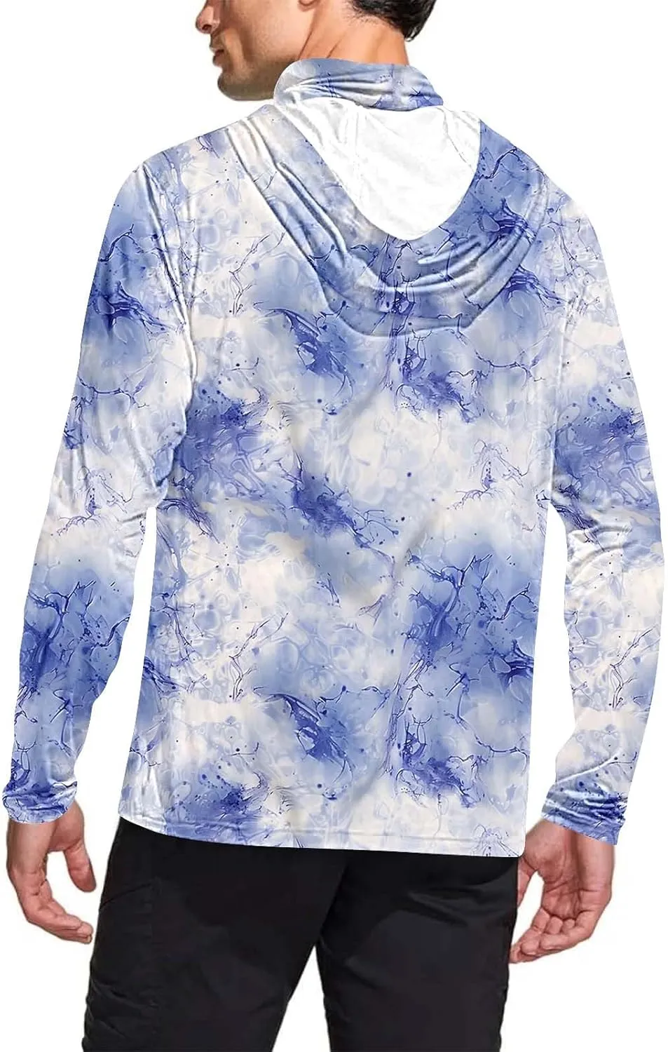 Men's Sun Protection Hoodie with Mask Men Rash Guard Performance Swim Fishing Hiking Shirt Long Sleeve Shirt