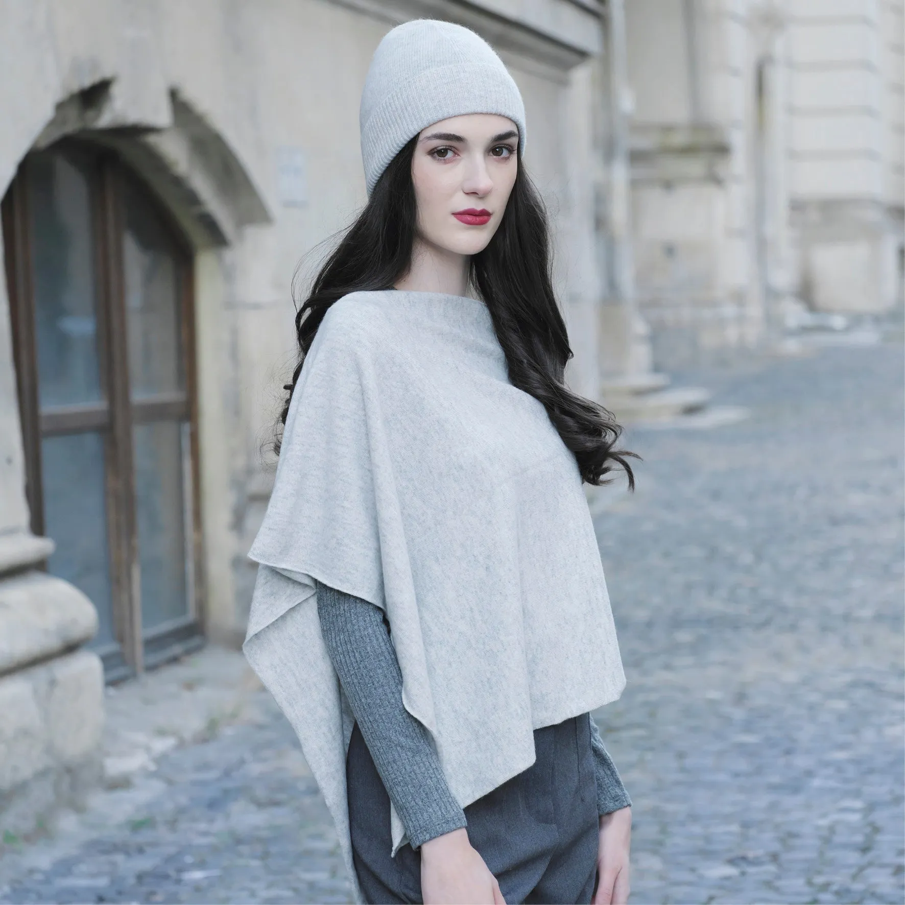 Poncho cachemire - Gris clair