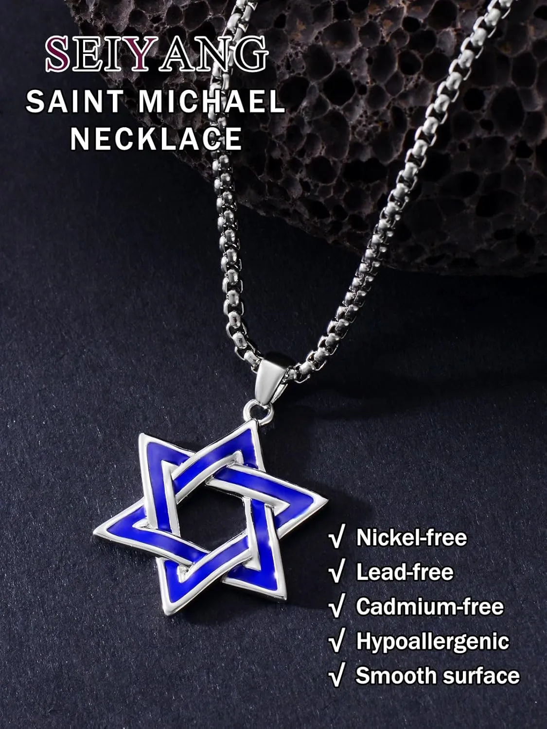 Seiyang Star of David Necklace 925 Sterling Silver Jewish Star Pendant Estrella de David Jewelry Gifts for Men(with Gift Box)