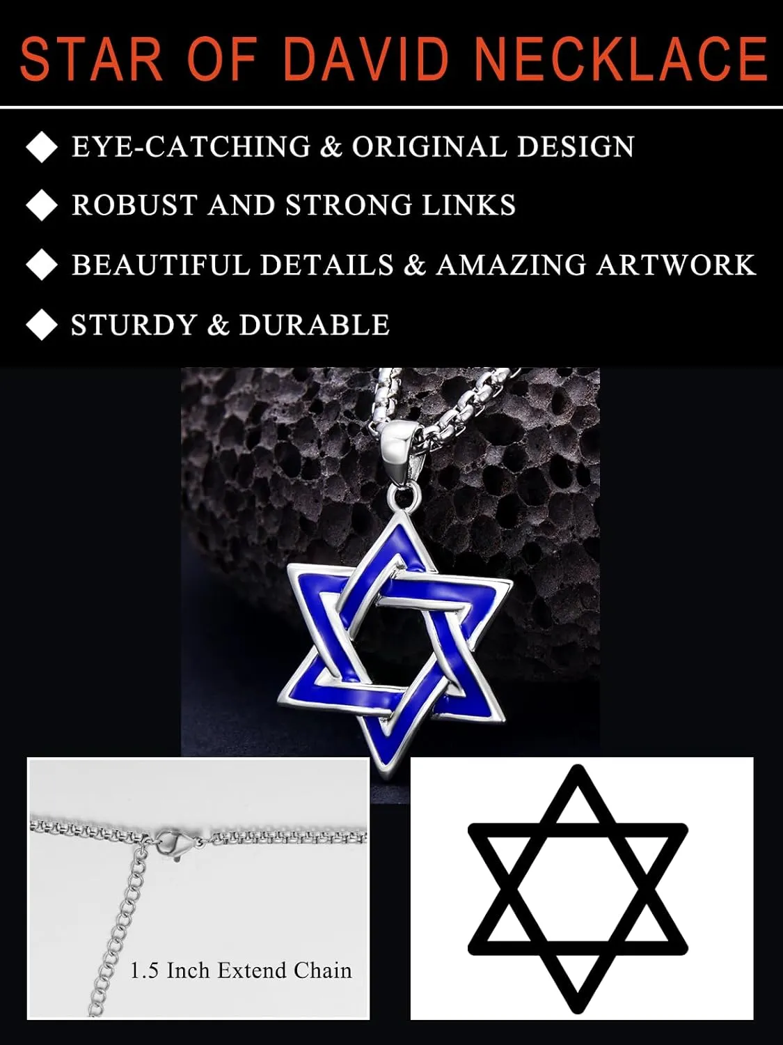 Seiyang Star of David Necklace 925 Sterling Silver Jewish Star Pendant Estrella de David Jewelry Gifts for Men(with Gift Box)