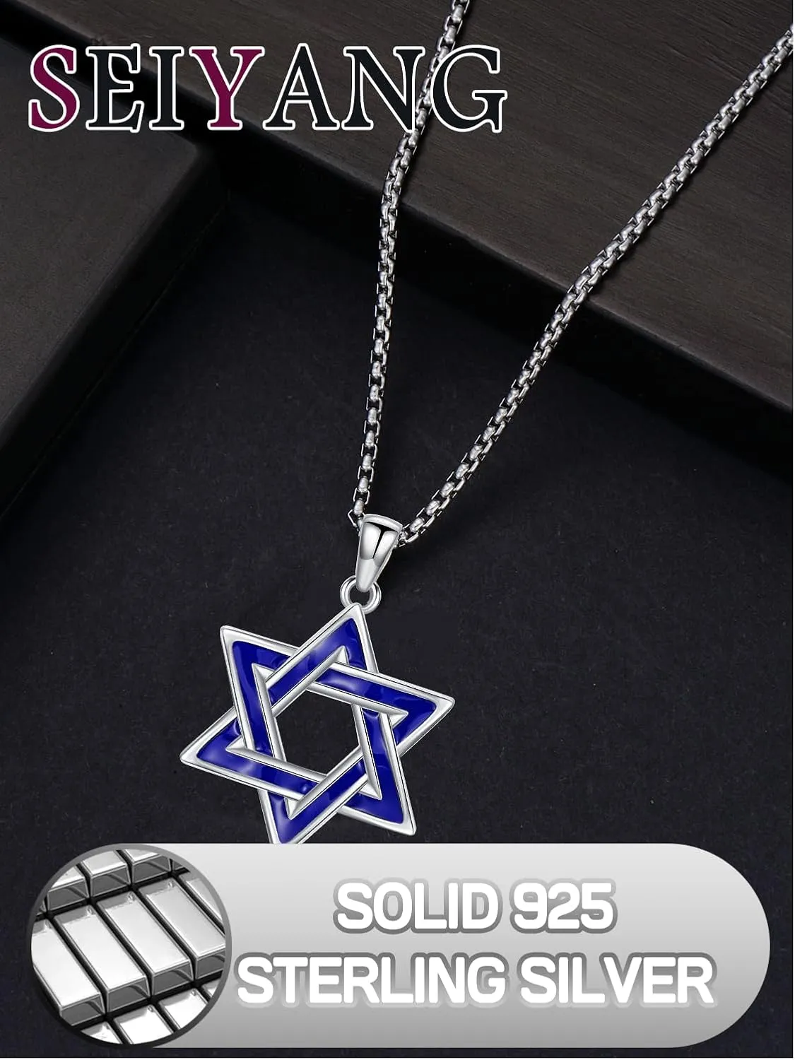 Seiyang Star of David Necklace 925 Sterling Silver Jewish Star Pendant Estrella de David Jewelry Gifts for Men(with Gift Box)