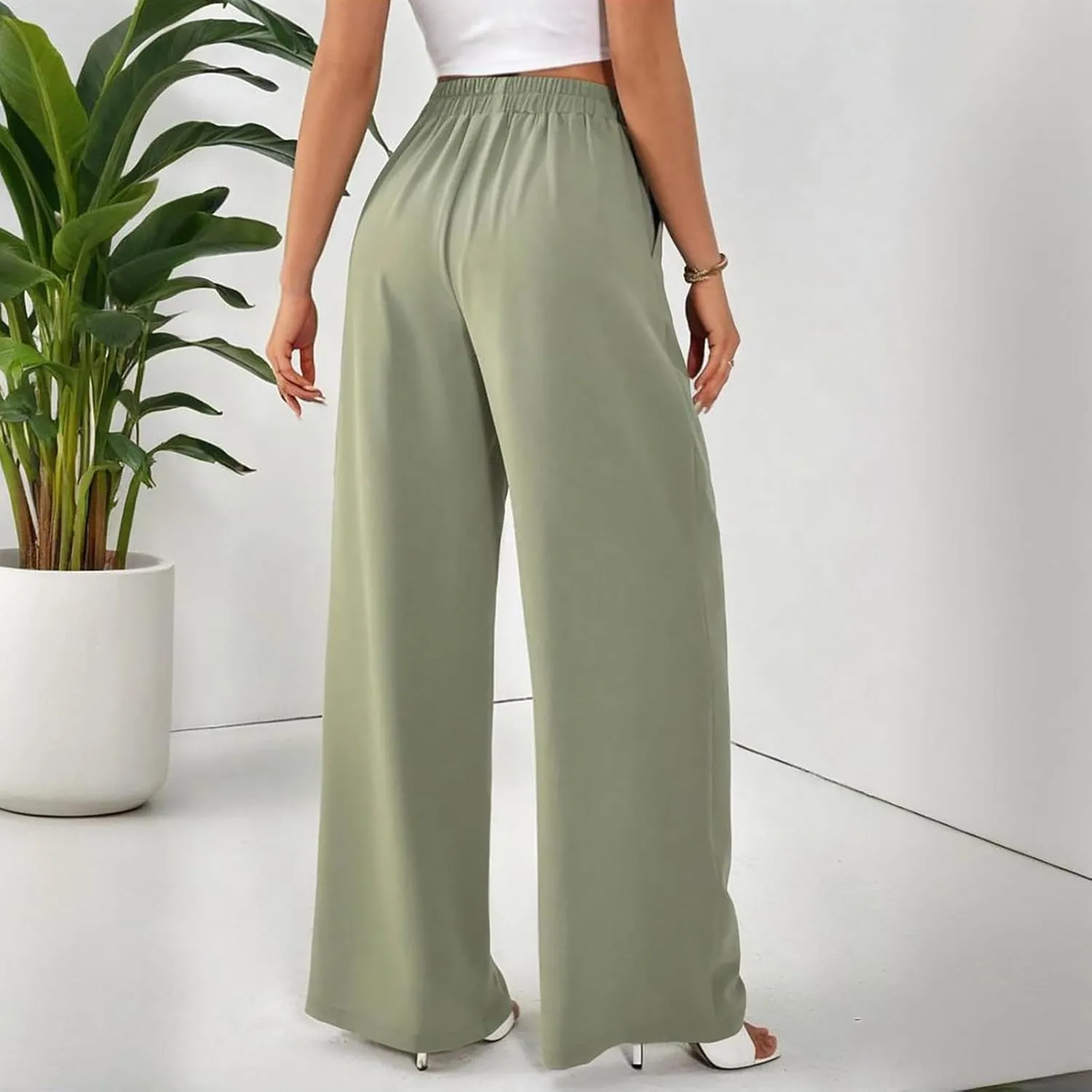 Suit Pants for Womens Solid Color High Rise Pockets Trousers Loose Lightweight Straight Leg Business Casual Pant