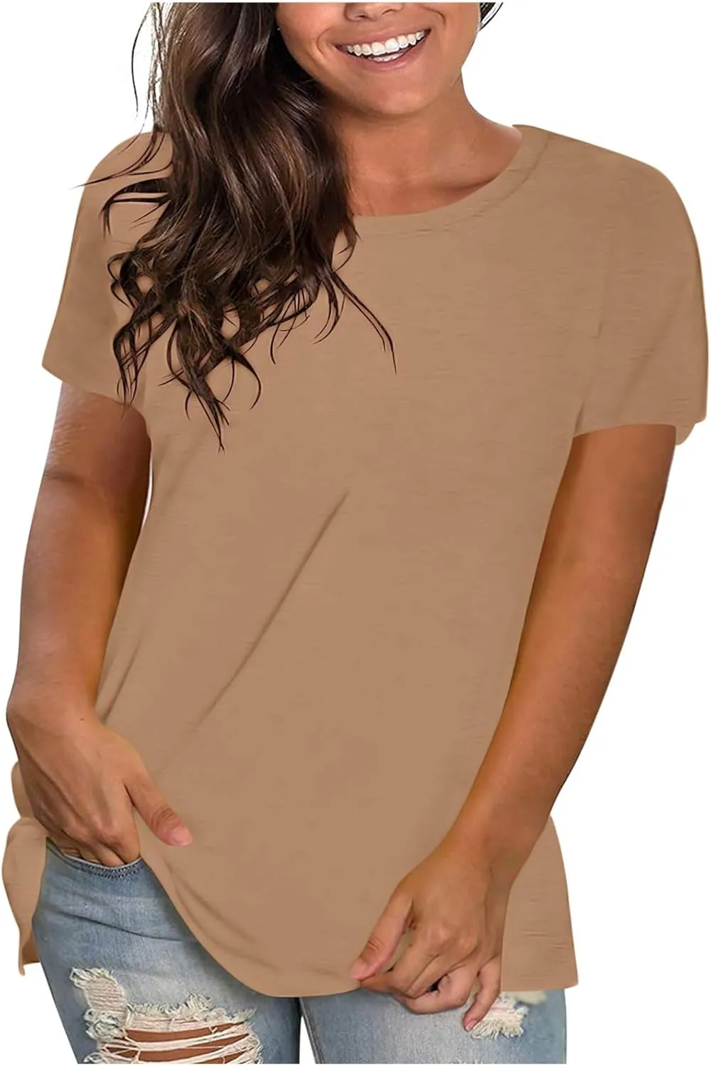 Summer Tops for Women 2025 Trendy Short Sleeve Tshirts Casual Loose Crew Neck T Shirts Plus Size Workout Tunic Blouse