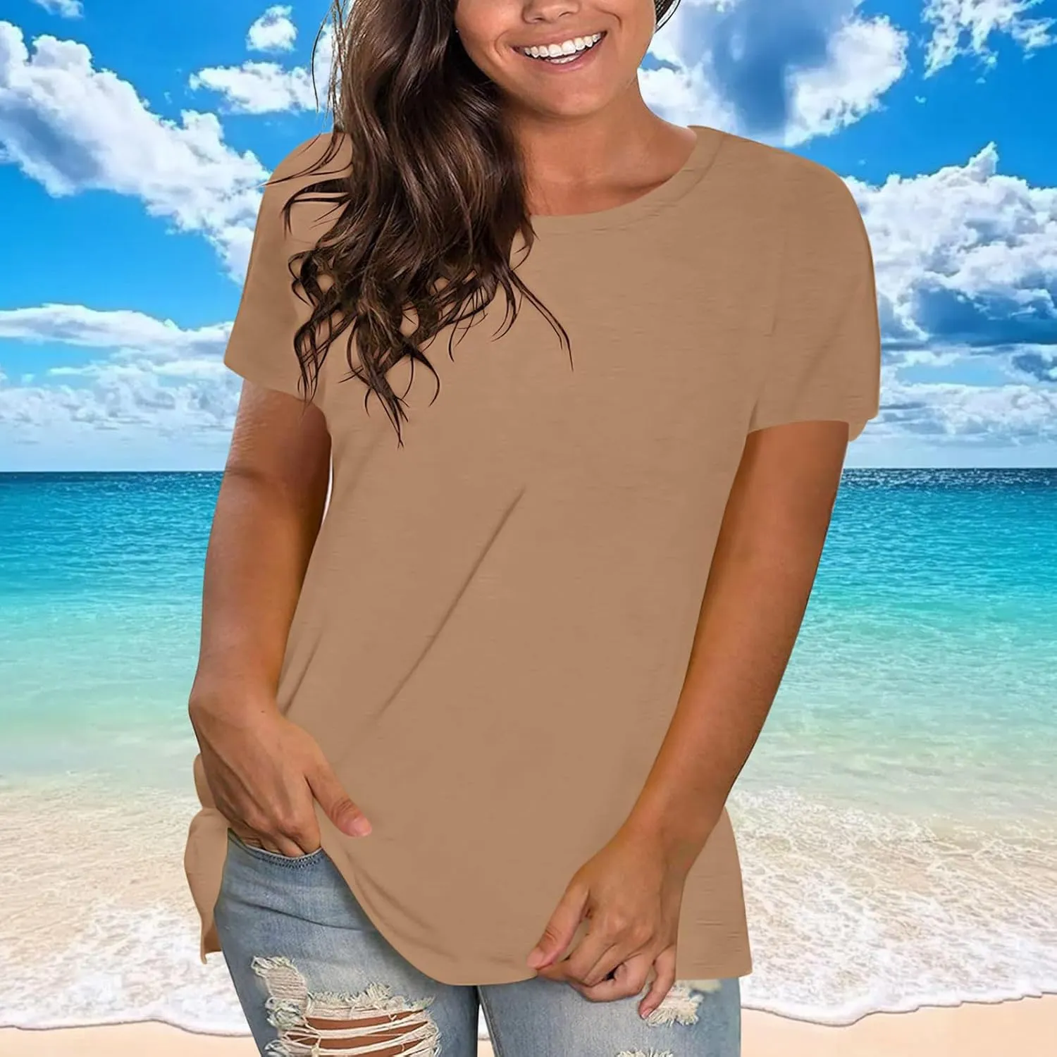 Summer Tops for Women 2025 Trendy Short Sleeve Tshirts Casual Loose Crew Neck T Shirts Plus Size Workout Tunic Blouse