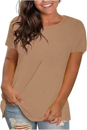 Summer Tops for Women 2025 Trendy Short Sleeve Tshirts Casual Loose Crew Neck T Shirts Plus Size Workout Tunic Blouse
