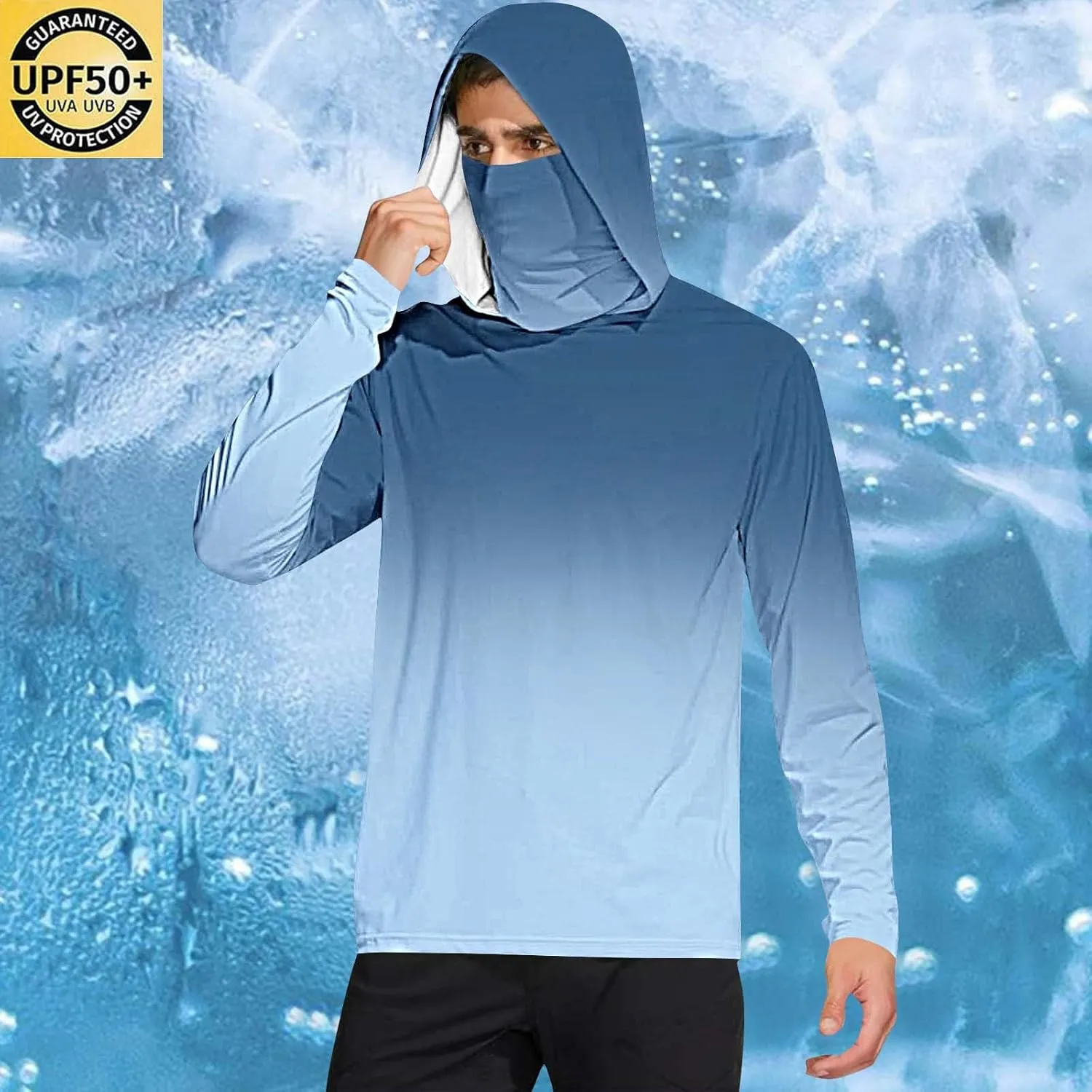 Sun Protection Shirts for Men with Mask UPF 50 Rash Guards Cooling Hoodies Lightweight Long Sleeve Fishing Blouses