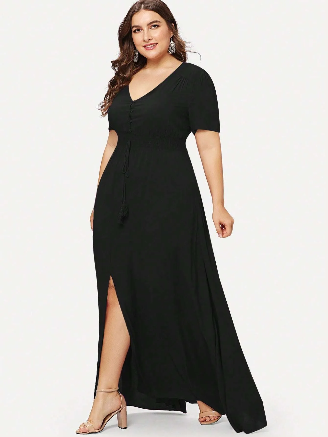 Vestido Casual Liso De Manga Curta - Loe