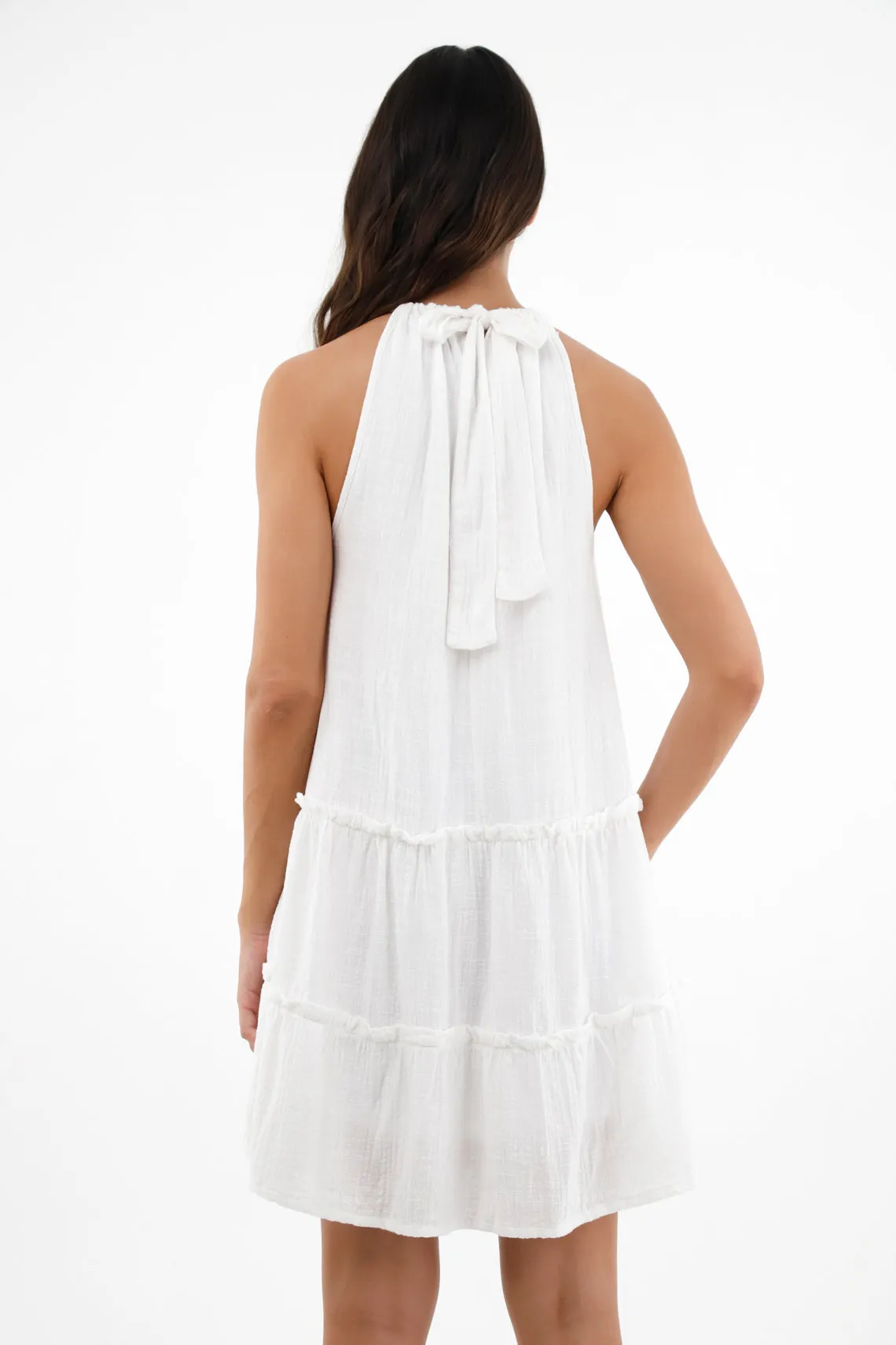Vestido de cuello halter blanco para mujer