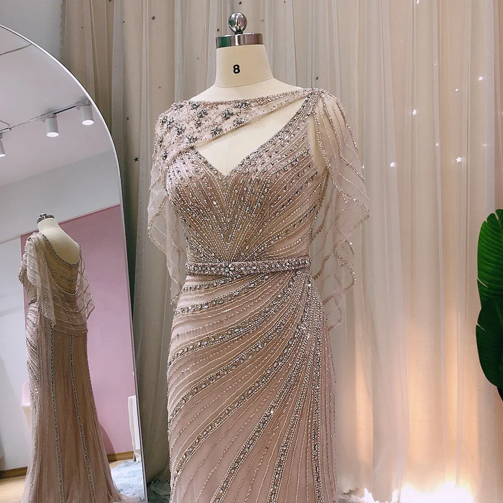 Vestido de Festa Dubai Cristal Champanhe em Renda - Modelo Especial