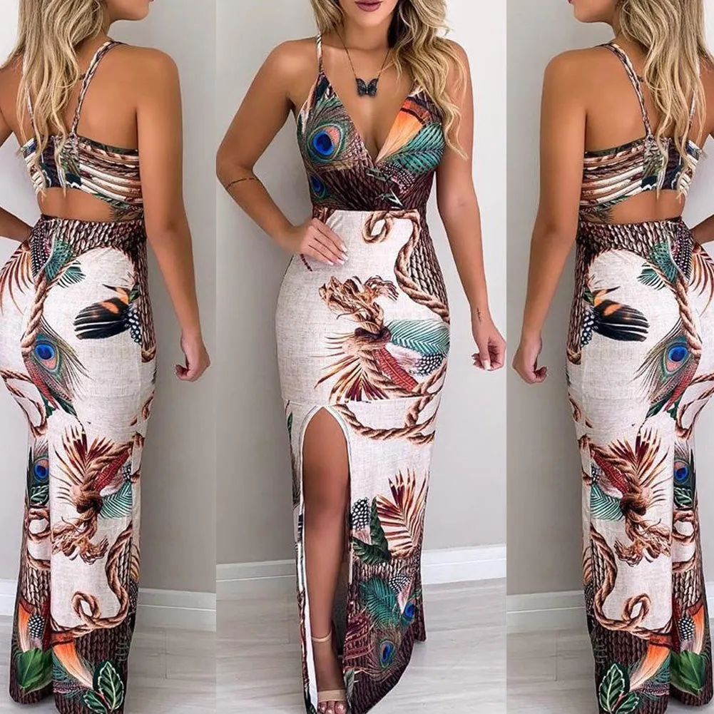 Vestido Longo Pavão c/ Fenda