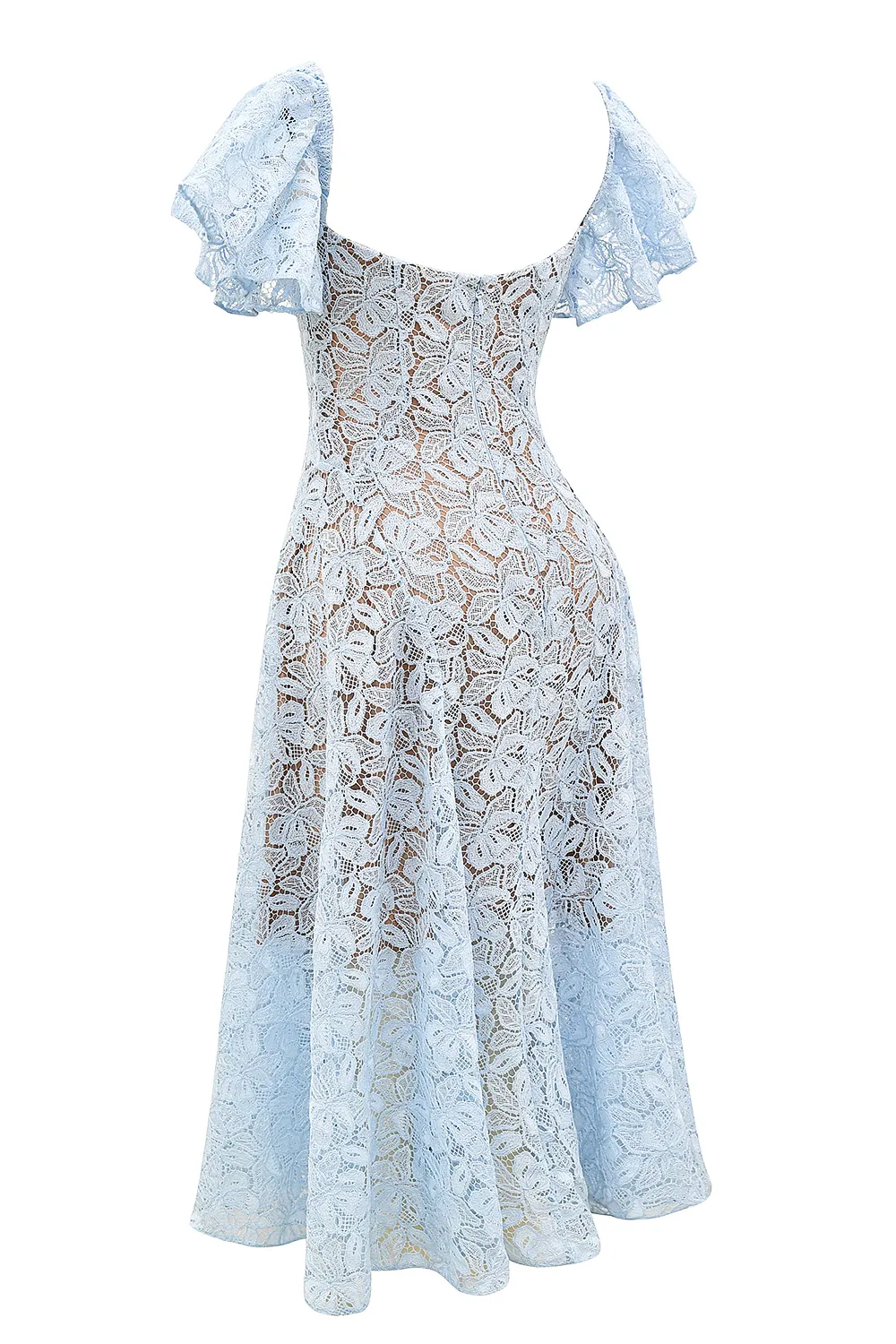 Vestido Midi de Renda Azul Modelo Austen