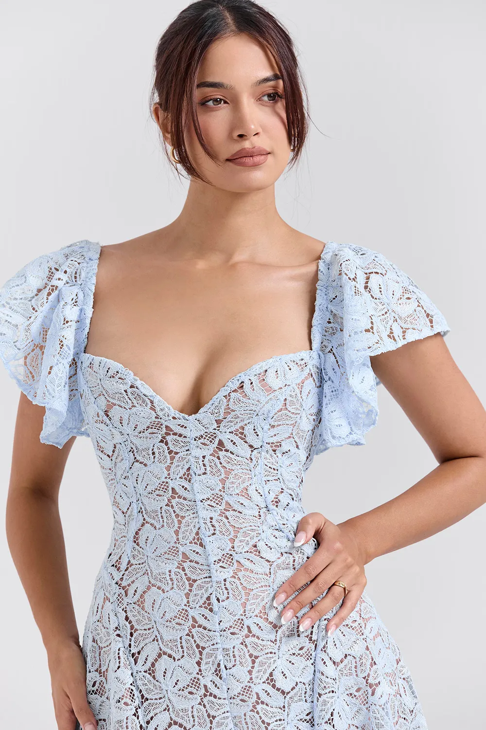 Vestido Midi de Renda Azul Modelo Austen